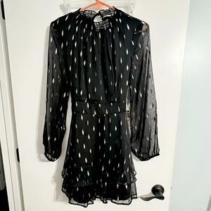 Sincerely Jules Black Metallic Sheer Silk High Neck Dress Size L